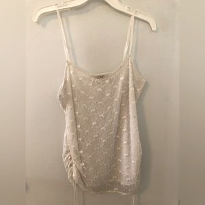 MKM DESIGNS lace tank top with ruched sides.  White. Sz M